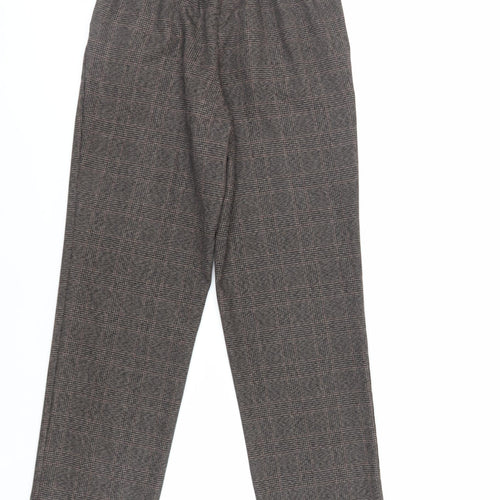 Marks and Spencer Womens Brown Plaid Polyester Trousers Size 8 L27 in Regular