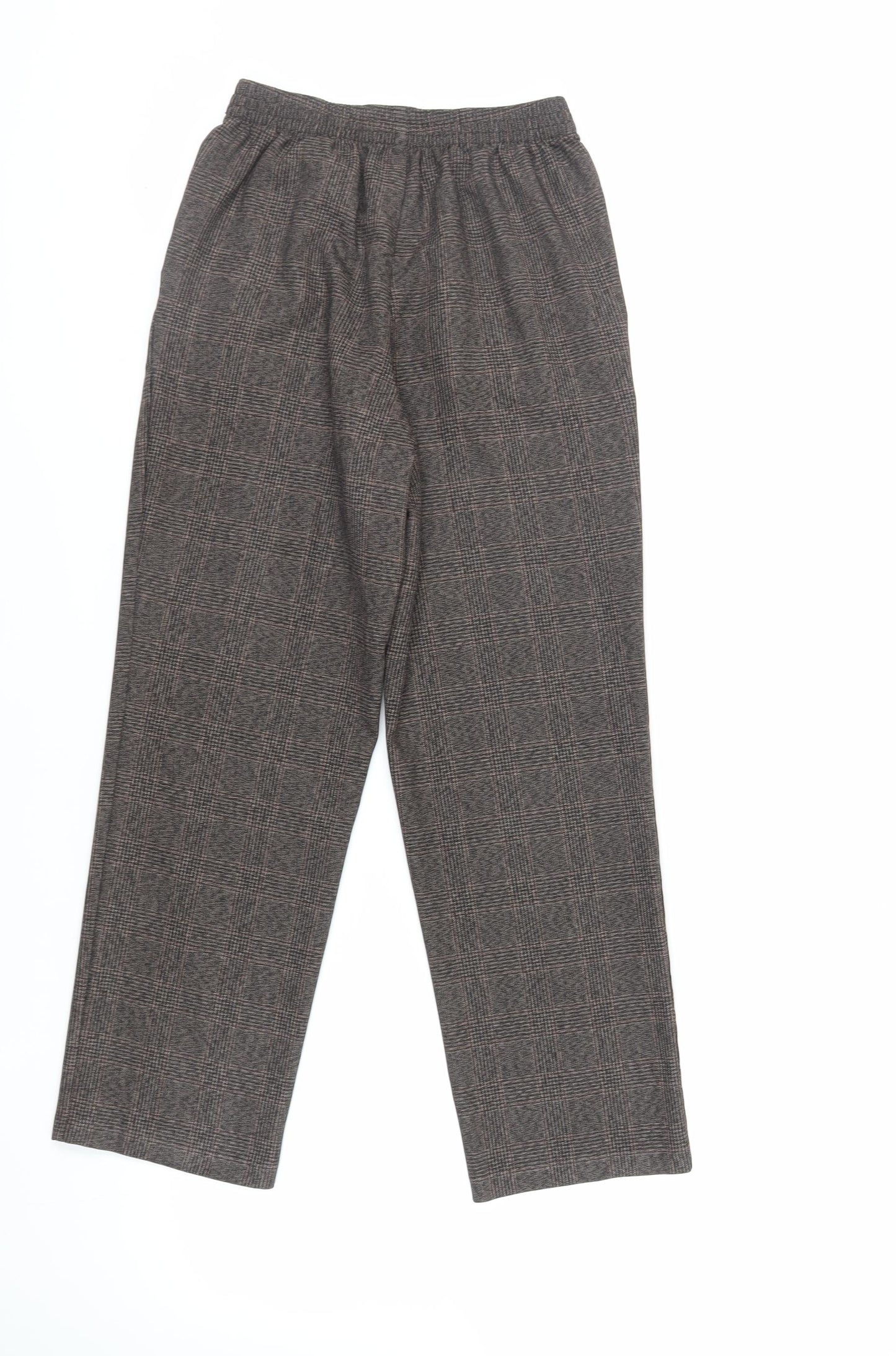 Marks and Spencer Womens Brown Plaid Polyester Trousers Size 8 L27 in Regular