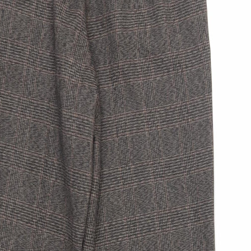 Marks and Spencer Womens Brown Plaid Polyester Trousers Size 8 L27 in Regular