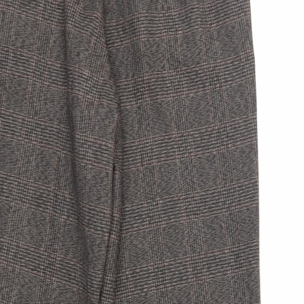 Marks and Spencer Womens Brown Plaid Polyester Trousers Size 8 L27 in Regular