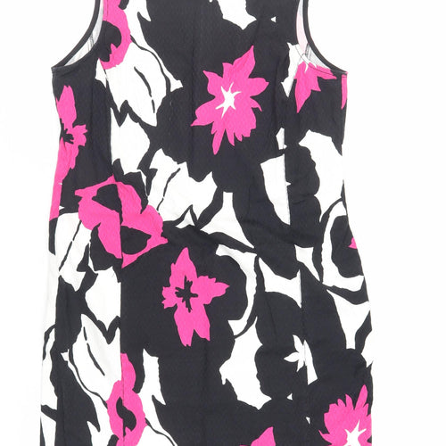 Damsel in a Dress Womens Black Geometric Cotton Shift Size 16 Boat Neck Zip