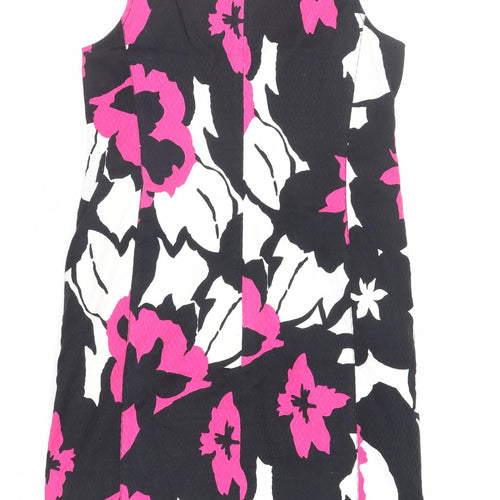 Damsel in a Dress Womens Black Geometric Cotton Shift Size 16 Boat Neck Zip