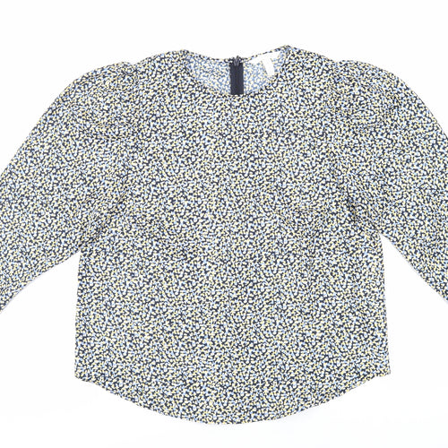 H&M Womens Blue Animal Print Polyester Basic Blouse Size M Round Neck
