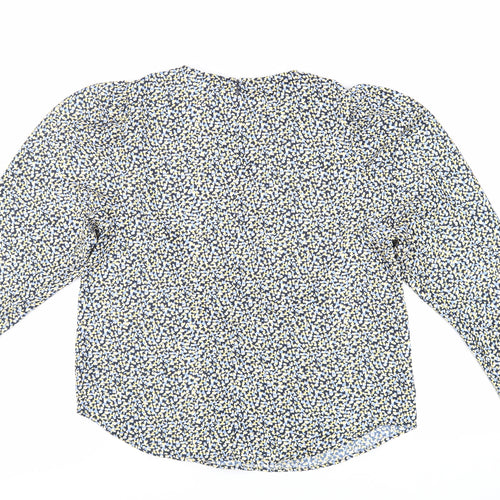 H&M Womens Blue Animal Print Polyester Basic Blouse Size M Round Neck