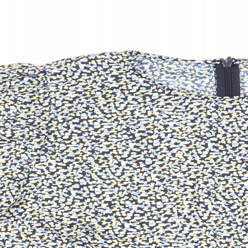 H&M Womens Blue Animal Print Polyester Basic Blouse Size M Round Neck