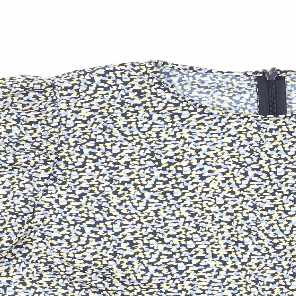 H&M Womens Blue Animal Print Polyester Basic Blouse Size M Round Neck