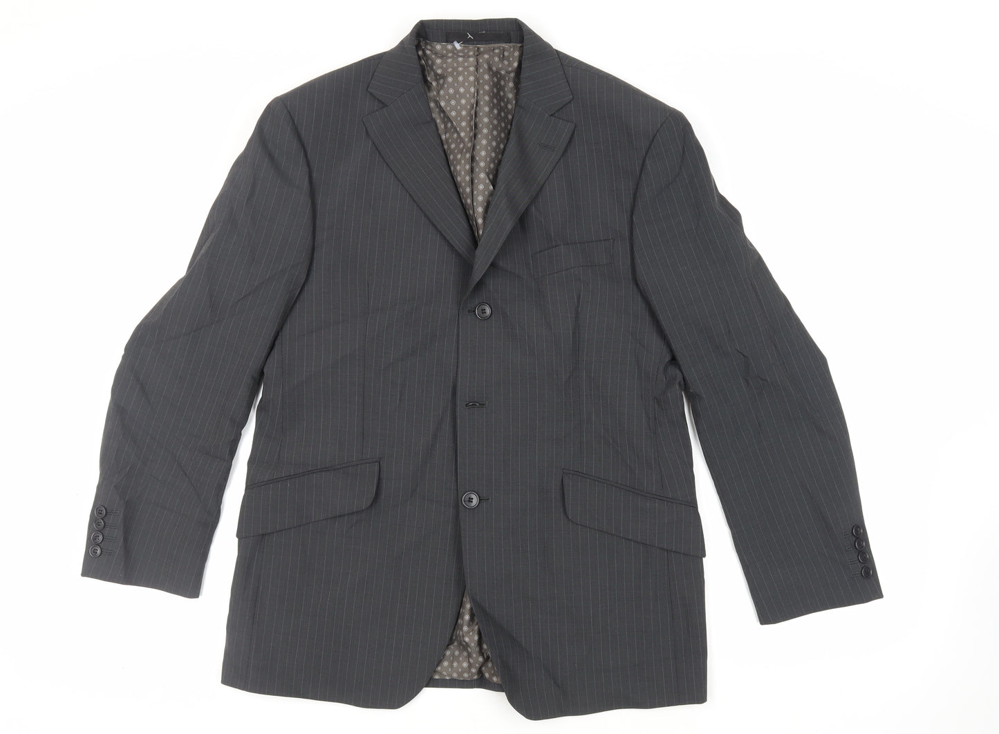 Marks and Spencer Mens Grey Striped Polyester Jacket Suit Jacket Size 40 Regular