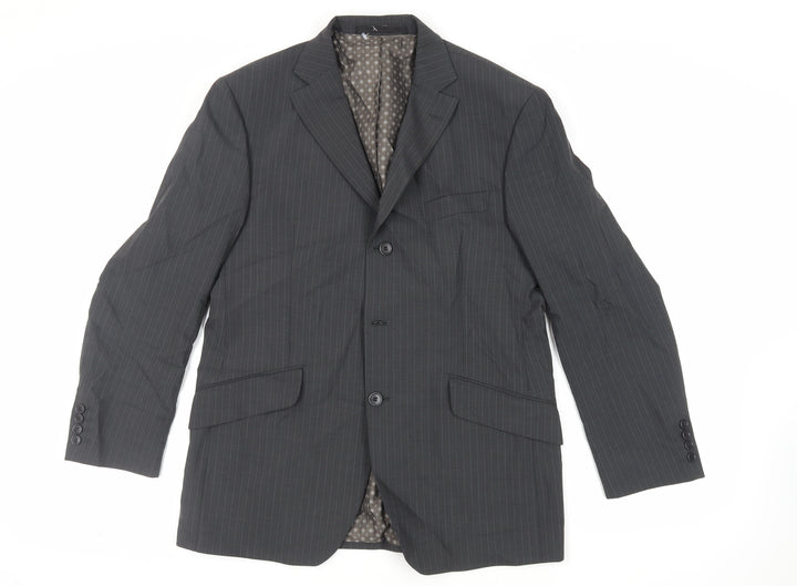 Marks and Spencer Mens Grey Striped Polyester Jacket Suit Jacket Size 40 Regular