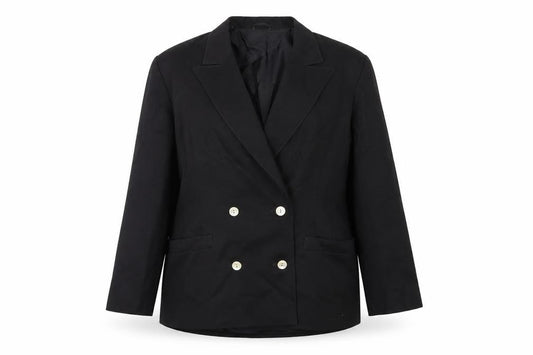 Front view of Country Casuals women’s black jacket blazer, size UK 14, button - vintage