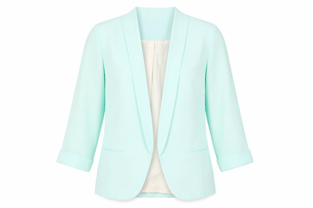 Front view of New Look women’s green jacket blazer, size UK 8, - open