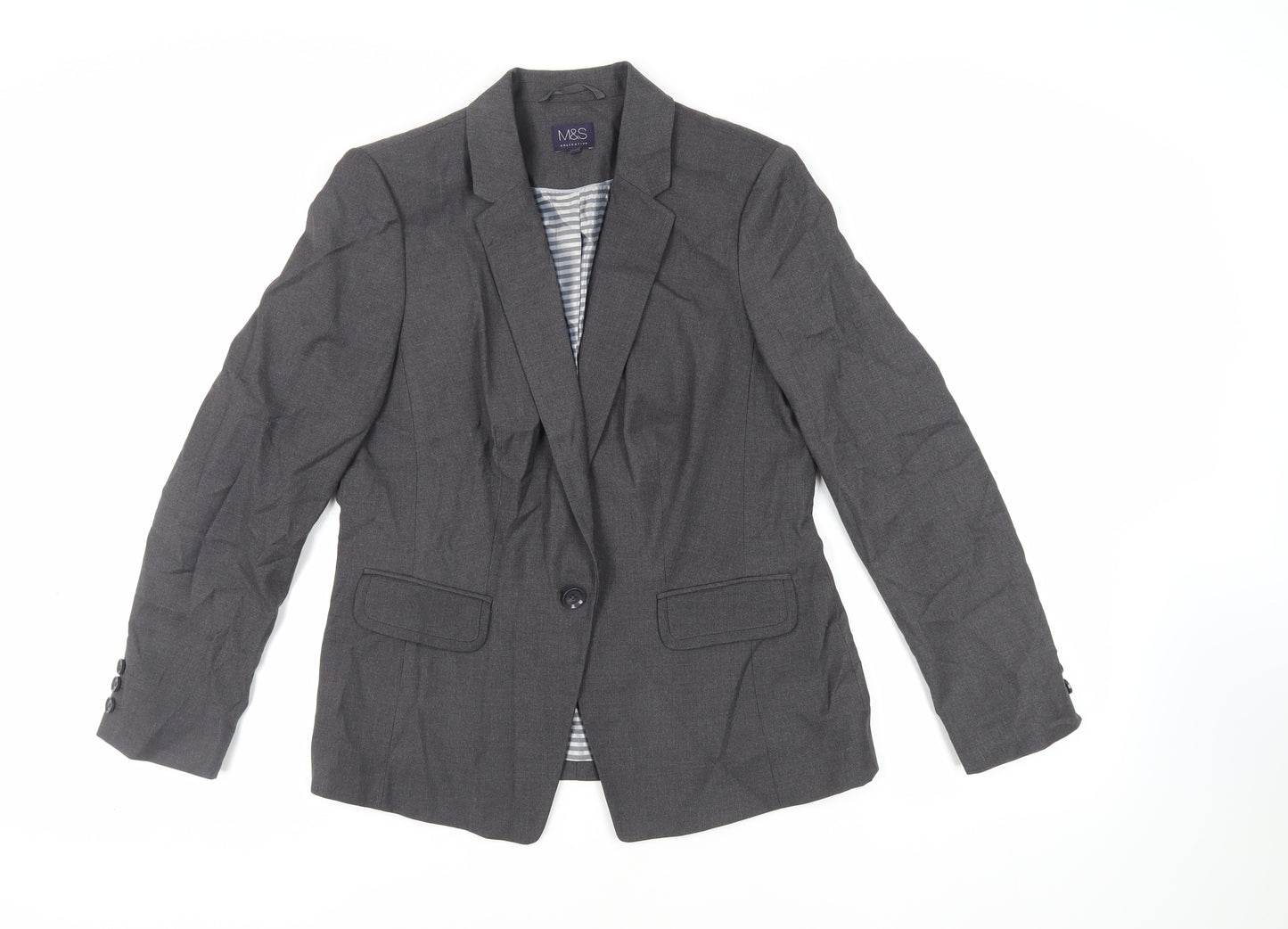 Marks and Spencer Womens Grey Jacket Blazer Size 14 Button