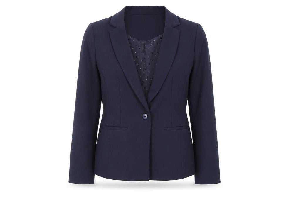Front view of Dorothy Perkins women’s blue jacket blazer, size UK 12, button