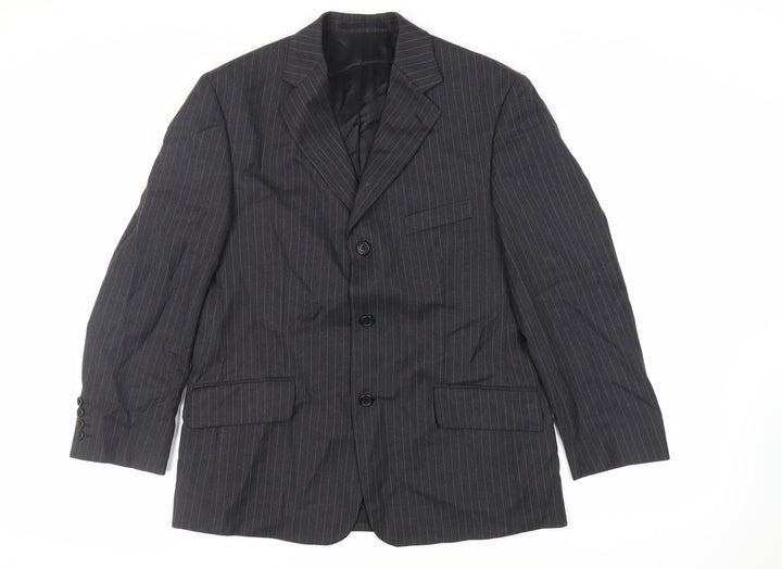 Varteks Mens Grey Striped Polyester Jacket Suit Jacket Size 40 Regular