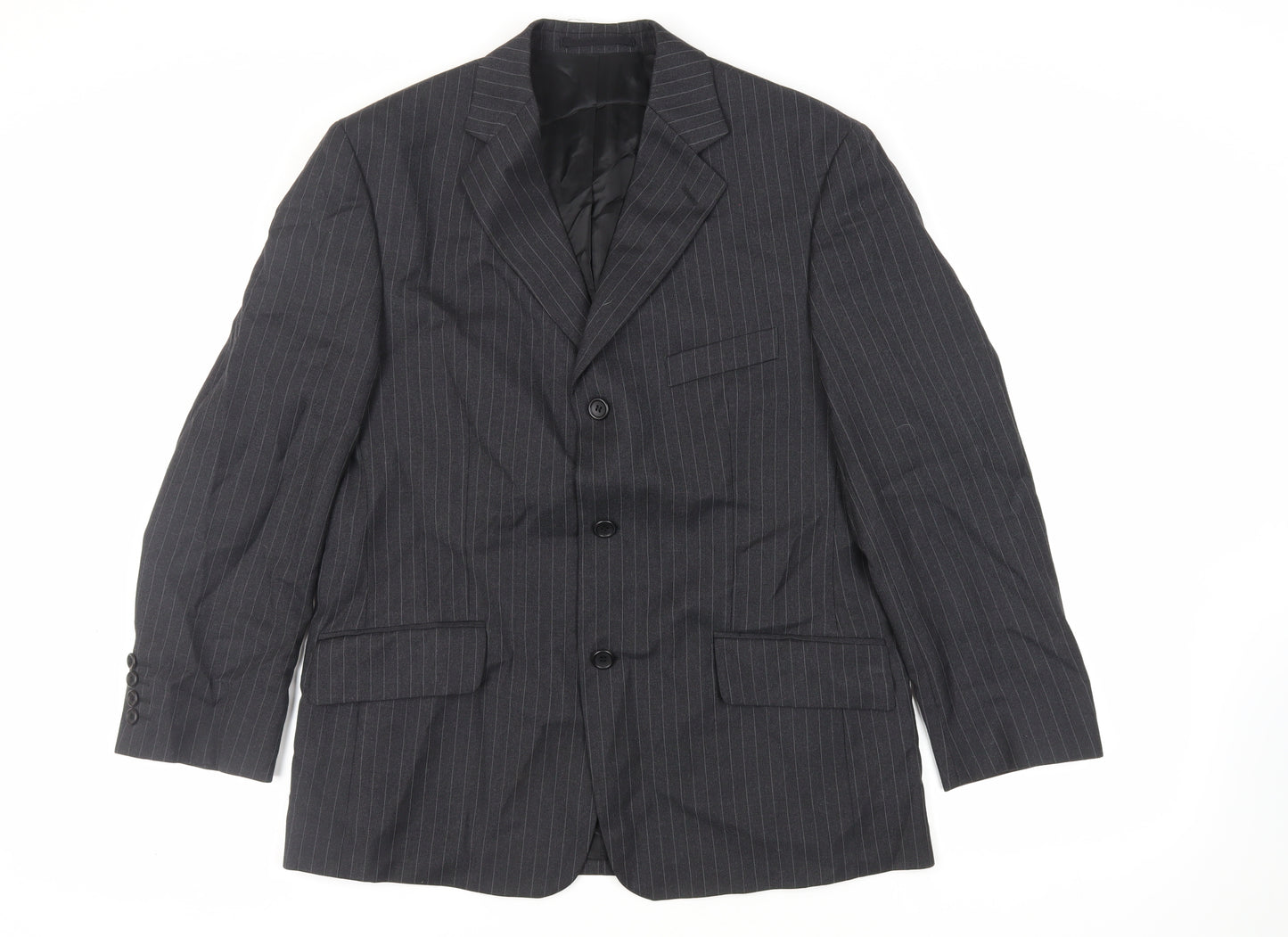 Varteks Mens Grey Striped Polyester Jacket Suit Jacket Size 40 Regular
