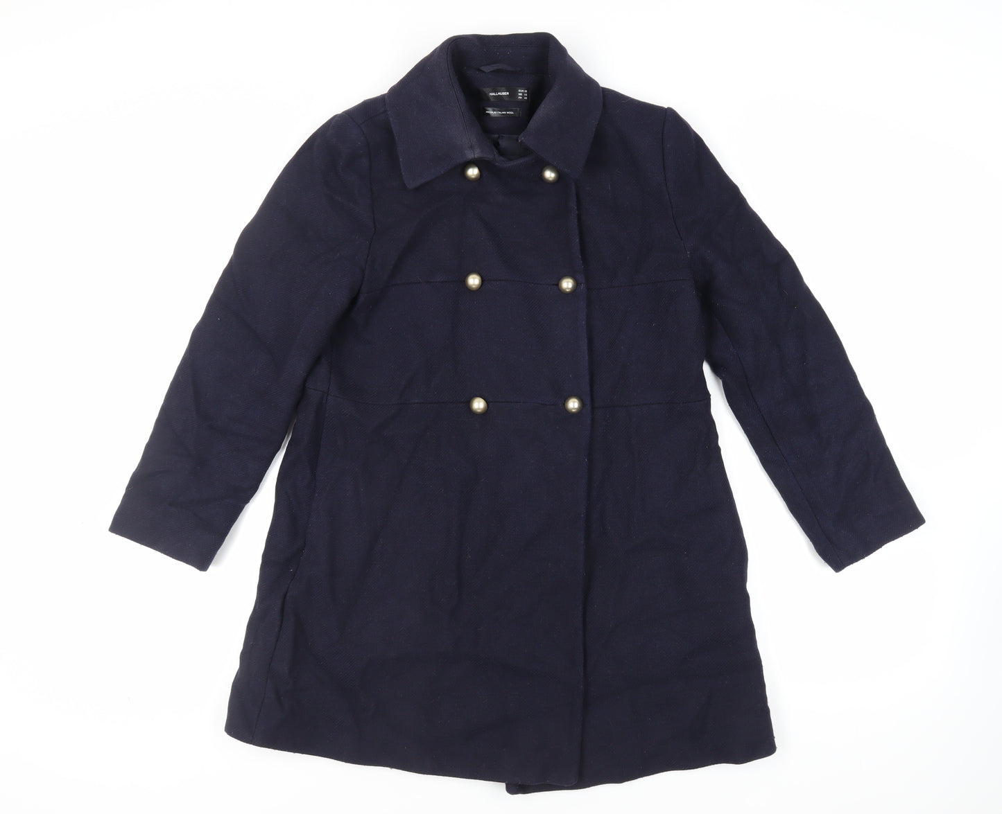 Hallhuber Womens Blue Pea Coat Coat Size 10 Button