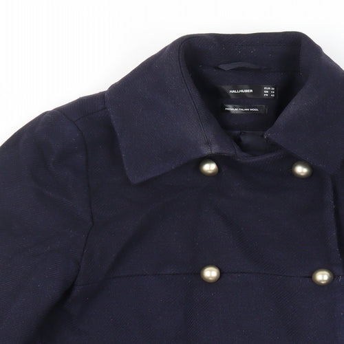 Hallhuber Womens Blue Pea Coat Coat Size 10 Button