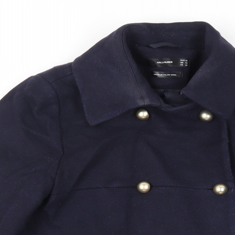Hallhuber Womens Blue Pea Coat Coat Size 10 Button