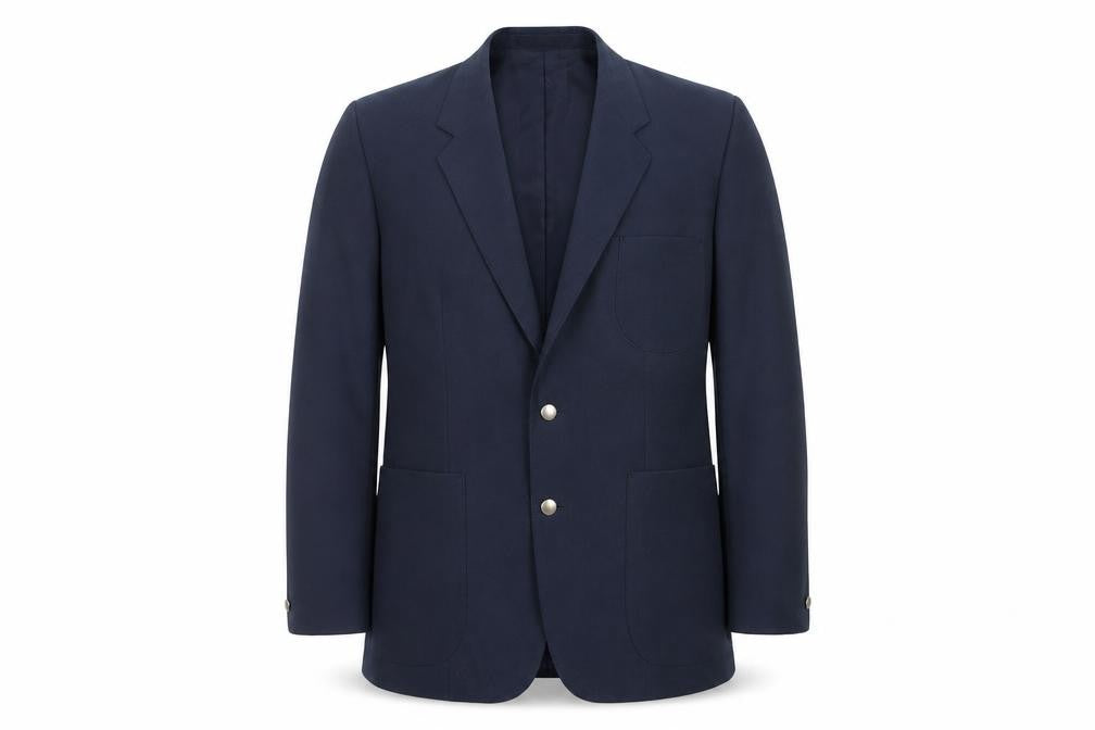 Front view of Greenwoods men’s blue polyester jacket blazer, size 42, regular