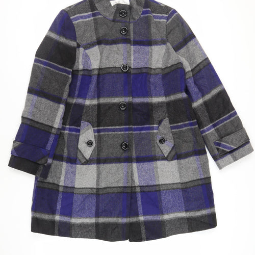 Debenhams Womens Blue Plaid Overcoat Coat Size 16 Button