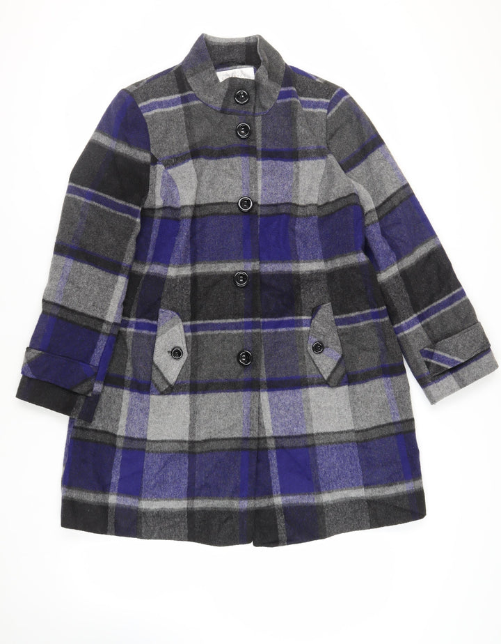 Debenhams Womens Blue Plaid Overcoat Coat Size 16 Button