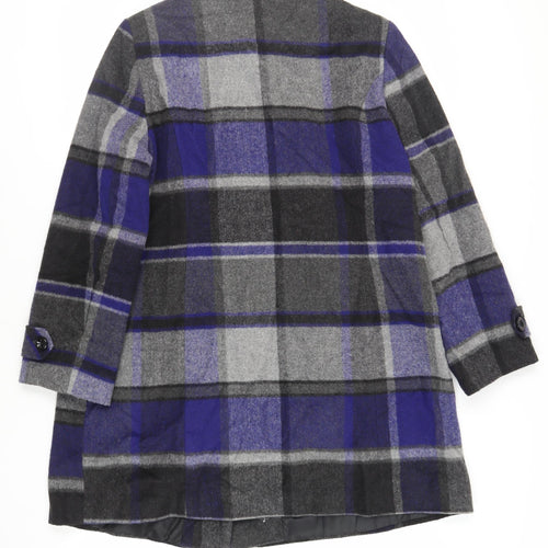 Debenhams Womens Blue Plaid Overcoat Coat Size 16 Button