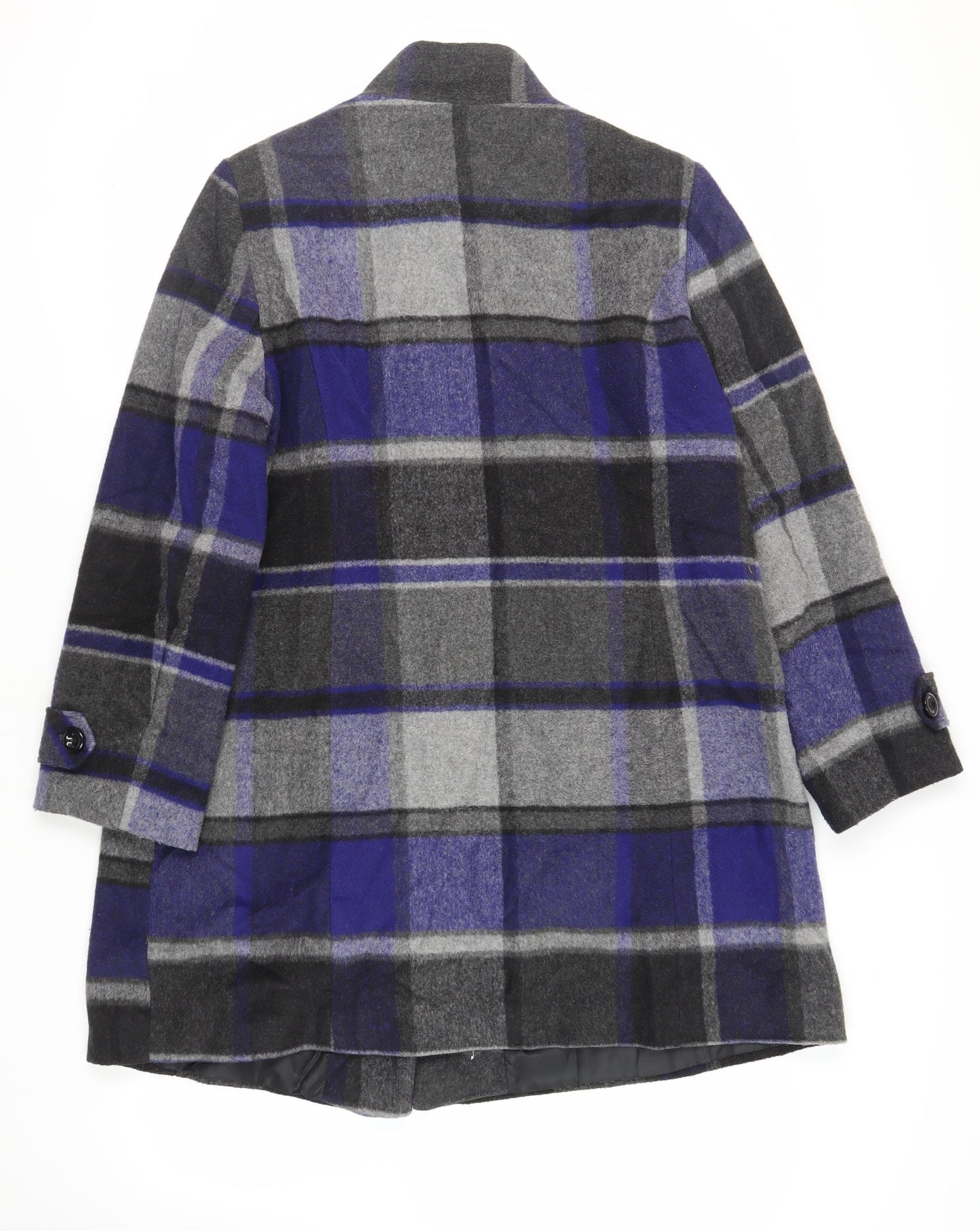 Debenhams Womens Blue Plaid Overcoat Coat Size 16 Button