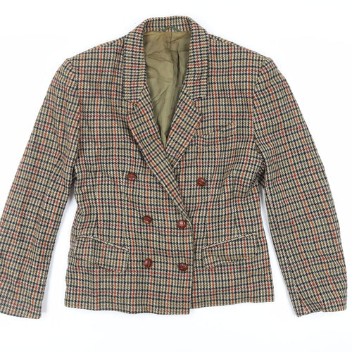 St Michael Womens Green Check Jacket Blazer Size 12 Button - Vintage