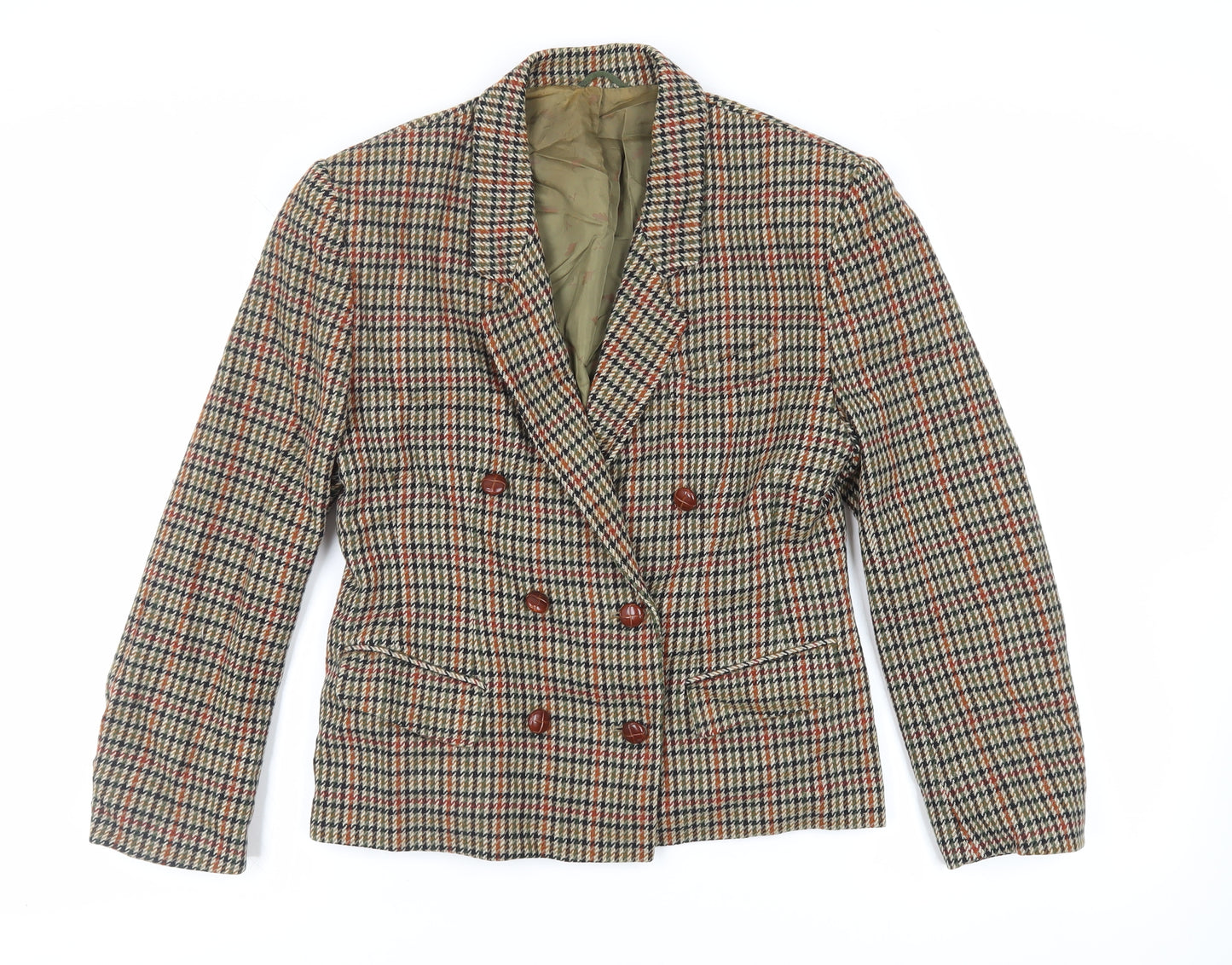 St Michael Womens Green Check Jacket Blazer Size 12 Button - Vintage