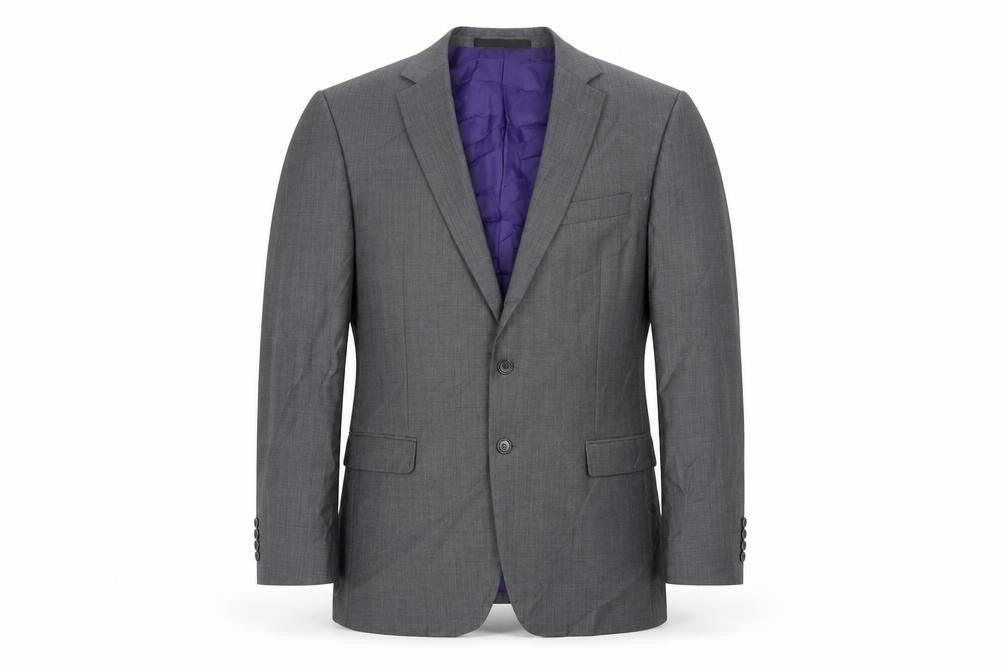 Front view of Marks & Spencer men’s grey polyester jacket suit jacket, size 44, regular