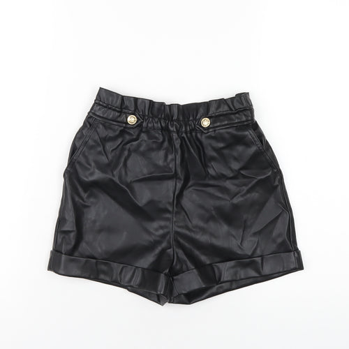 River Island Girls Black Polyurethane Paperbag Shorts Size 9-10 Years Regular