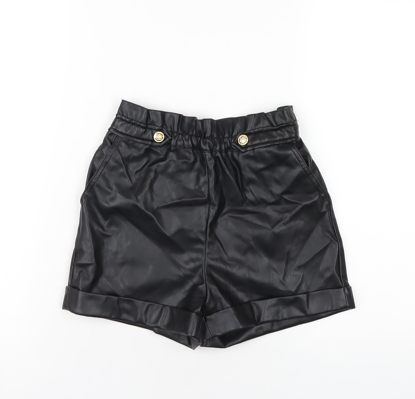 River Island Girls Black Polyurethane Paperbag Shorts Size 9-10 Years Regular
