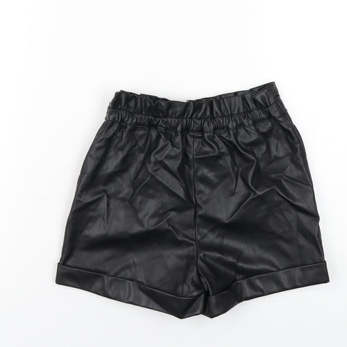 River Island Girls Black Polyurethane Paperbag Shorts Size 9-10 Years Regular