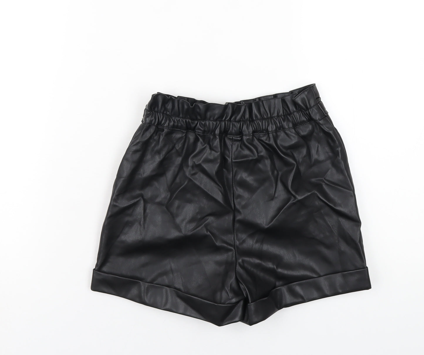 River Island Girls Black Polyurethane Paperbag Shorts Size 9-10 Years Regular