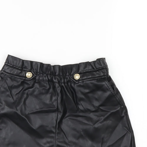 River Island Girls Black Polyurethane Paperbag Shorts Size 9-10 Years Regular