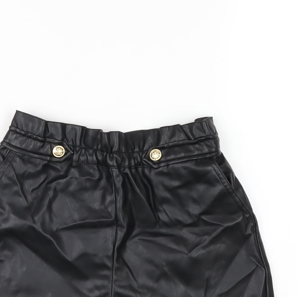 River Island Girls Black Polyurethane Paperbag Shorts Size 9-10 Years Regular