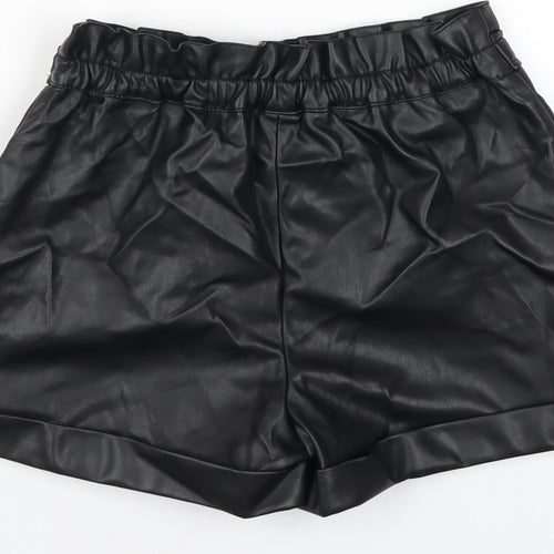 River Island Girls Black Polyurethane Paperbag Shorts Size 9-10 Years Regular