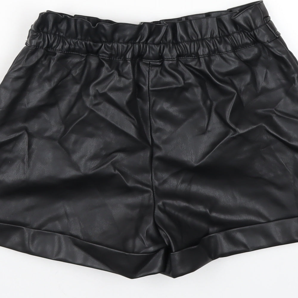 River Island Girls Black Polyurethane Paperbag Shorts Size 9-10 Years Regular