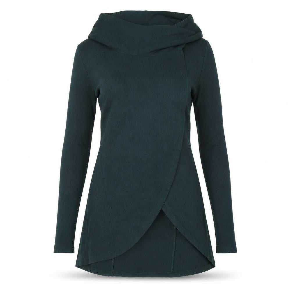 Front view of Apricot women’s green polyester a-line, size UK 14, mock neck pullover