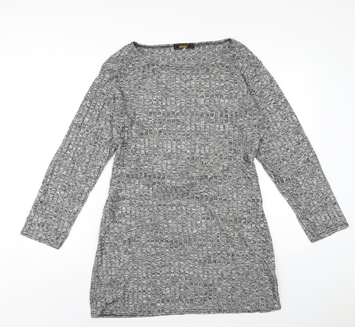 Impossible Womens Grey Polyester Bodycon Size XL Round Neck Pullover