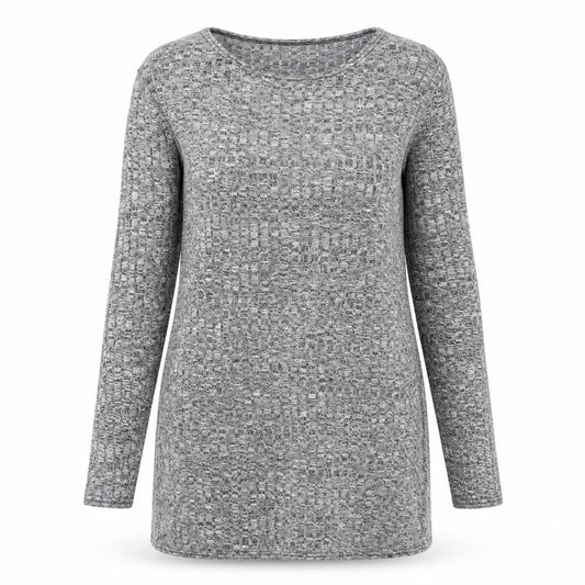 Front view of Impossible women’s grey polyester bodycon, size XL, round neck pullover