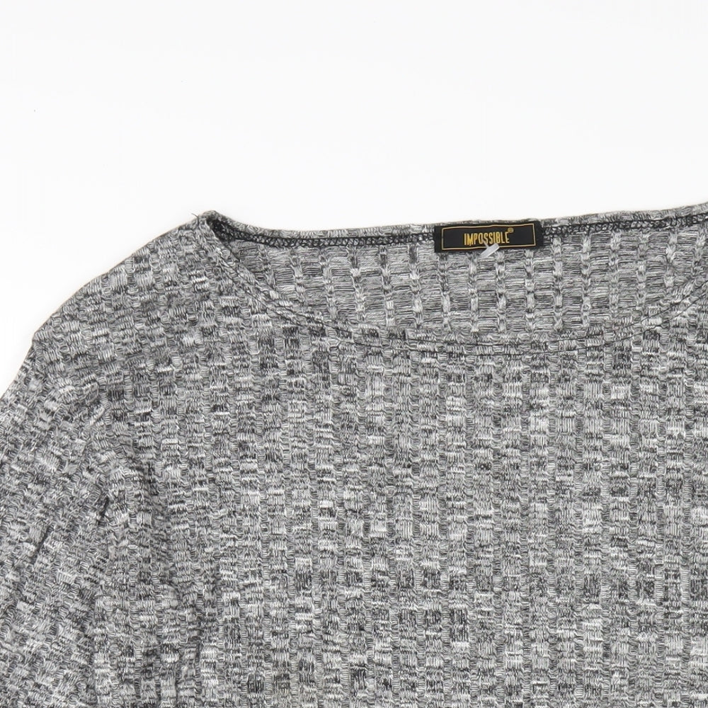 Impossible Womens Grey Polyester Bodycon Size XL Round Neck Pullover