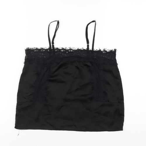Missguided Womens Black Polyester Camisole T-Shirt Size 8 Square Neck - Lace Trim