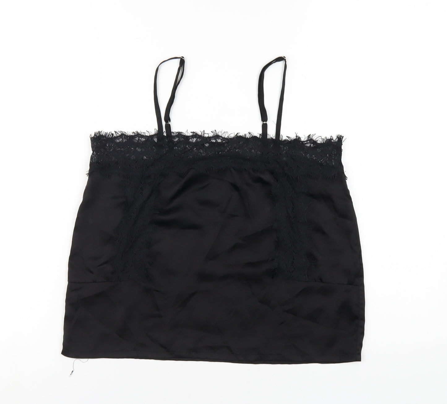 Missguided Womens Black Polyester Camisole T-Shirt Size 8 Square Neck - Lace Trim
