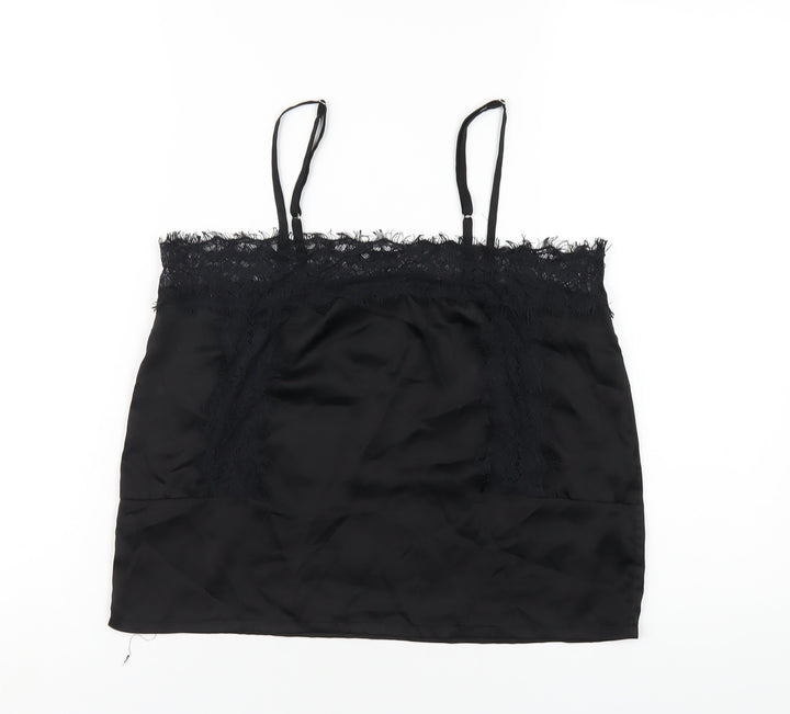 Missguided Womens Black Polyester Camisole T-Shirt Size 8 Square Neck - Lace Trim