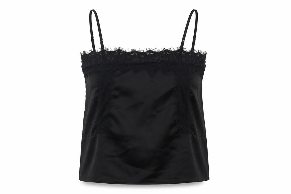 Missguided Womens Black Polyester Camisole T-Shirt Size 8 Square Neck - Lace Trim