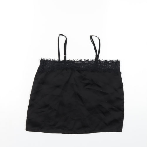 Missguided Womens Black Polyester Camisole T-Shirt Size 8 Square Neck - Lace Trim