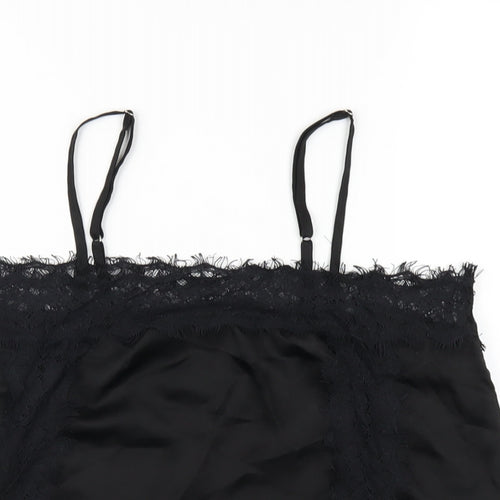 Missguided Womens Black Polyester Camisole T-Shirt Size 8 Square Neck - Lace Trim