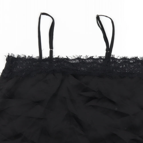 Missguided Womens Black Polyester Camisole T-Shirt Size 8 Square Neck - Lace Trim