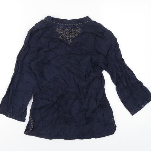 H&M Womens Blue Geometric Cotton Basic T-Shirt Size 6 V-Neck