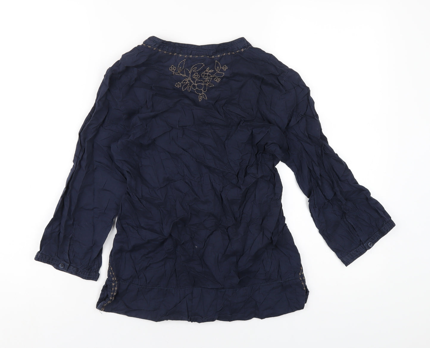 H&M Womens Blue Geometric Cotton Basic T-Shirt Size 6 V-Neck